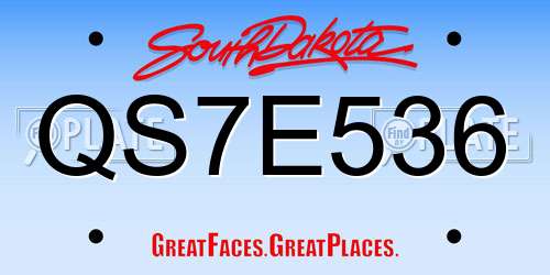 QS7E536 South Dakota License Plate