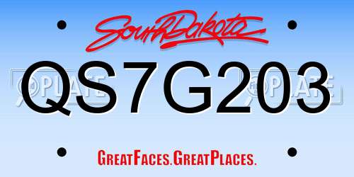QS7G203 South Dakota License Plate