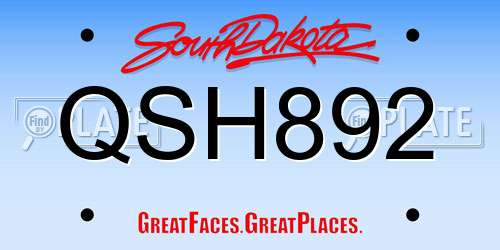 QSH892 South Dakota License Plate