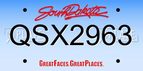QSX2963 South Dakota License Plate