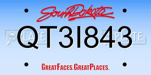 QT3I843 South Dakota License Plate