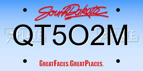 QT5O2M South Dakota License Plate