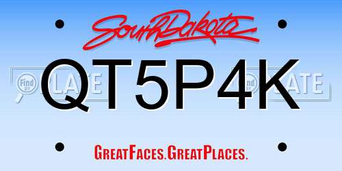 QT5P4K South Dakota License Plate
