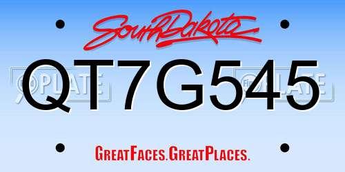 QT7G545 South Dakota License Plate