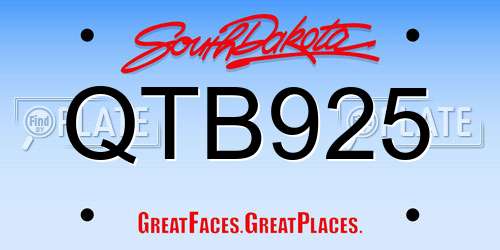 QTB925 South Dakota License Plate