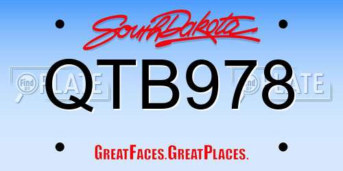 QTB978 South Dakota License Plate