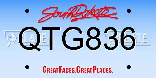QTG836 South Dakota License Plate