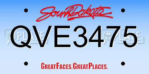 QVE3475 South Dakota License Plate