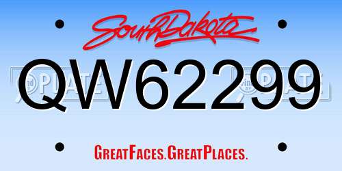 QW62299 South Dakota License Plate