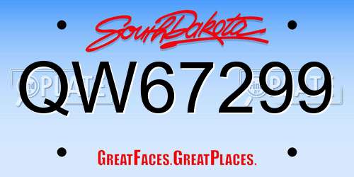 QW67299 South Dakota License Plate