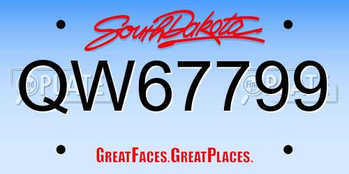 QW67799 South Dakota License Plate