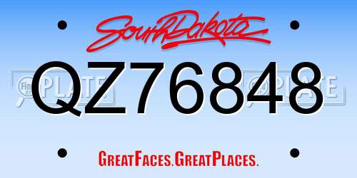 QZ76848 South Dakota License Plate