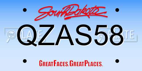 QZAS58 South Dakota License Plate