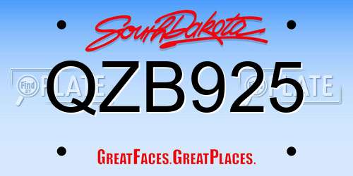 QZB925 South Dakota License Plate