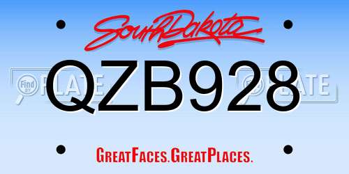 QZB928 South Dakota License Plate