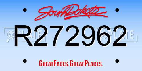 R272962 South Dakota License Plate