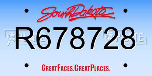 R678728 South Dakota License Plate