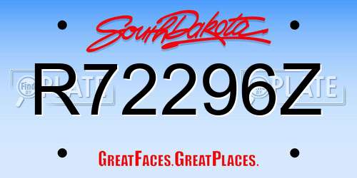 R72296Z South Dakota License Plate