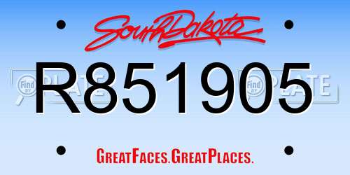 R851905 South Dakota License Plate