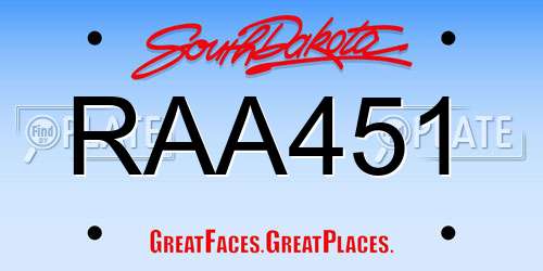 RAA451 South Dakota License Plate
