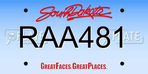 RAA481 South Dakota License Plate