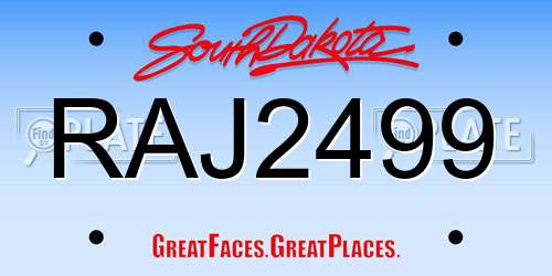 RAJ2499 South Dakota License Plate