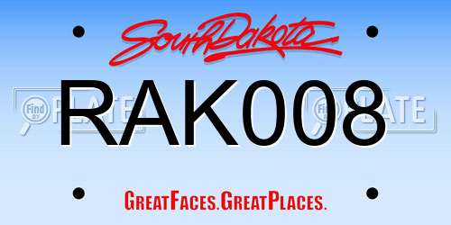 RAK008 South Dakota License Plate