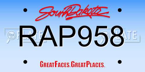RAP958 South Dakota License Plate