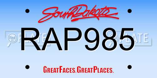 RAP985 South Dakota License Plate