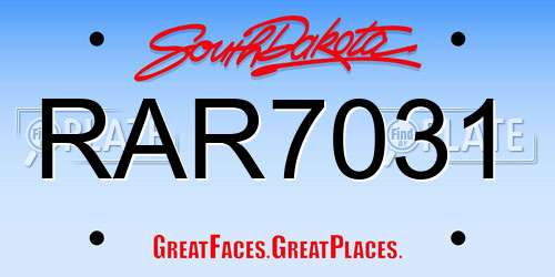 RAR7031 South Dakota License Plate