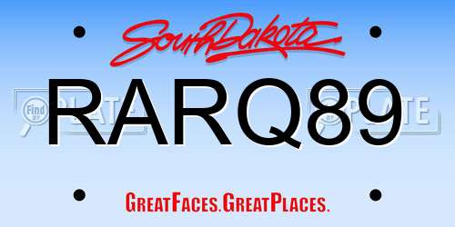 RARQ89 South Dakota License Plate