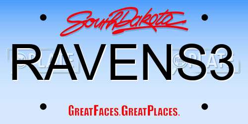 RAVENS3 South Dakota License Plate
