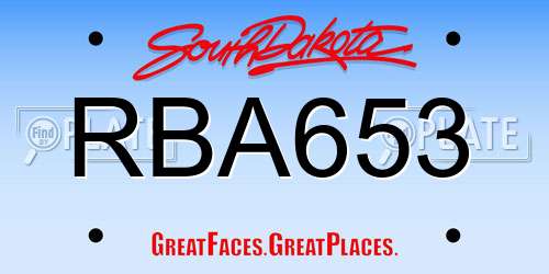 RBA653 South Dakota License Plate