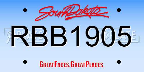 RBB1905 South Dakota License Plate