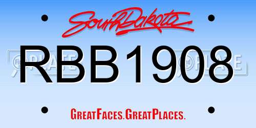 RBB1908 South Dakota License Plate
