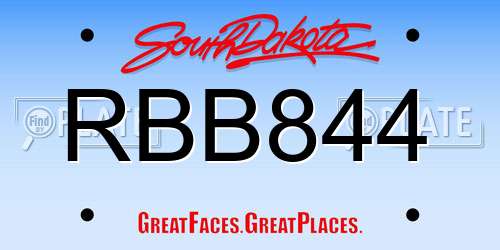 RBB844 South Dakota License Plate