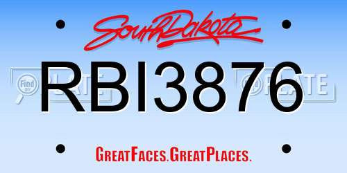 RBI3876 South Dakota License Plate