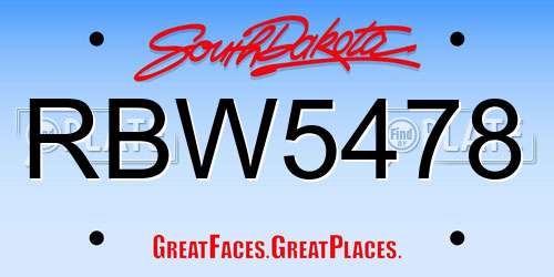 RBW5478 South Dakota License Plate