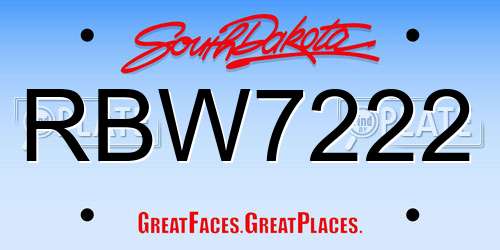 RBW7222 South Dakota License Plate