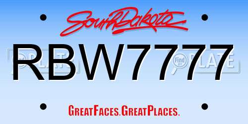 RBW7777 South Dakota License Plate