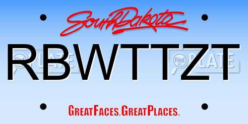 RBWTTZT South Dakota License Plate