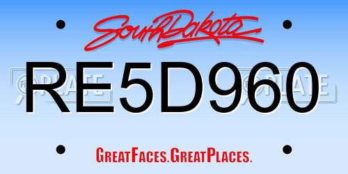 RE5D960 South Dakota License Plate