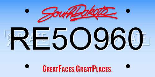 RE5O960 South Dakota License Plate