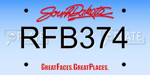 RFB374 South Dakota License Plate
