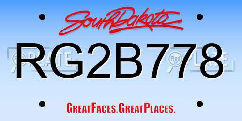 RG2B778 South Dakota License Plate