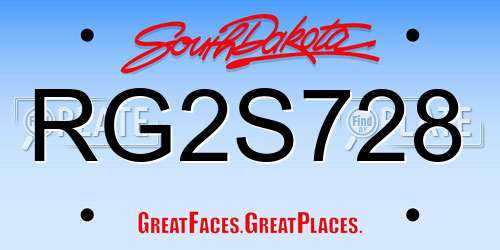 RG2S728 South Dakota License Plate
