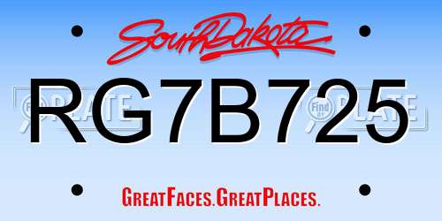 RG7B725 South Dakota License Plate
