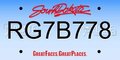 RG7B778 South Dakota License Plate