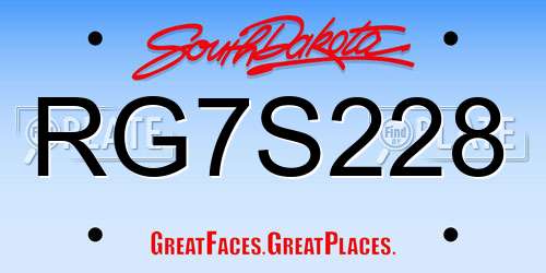RG7S228 South Dakota License Plate
