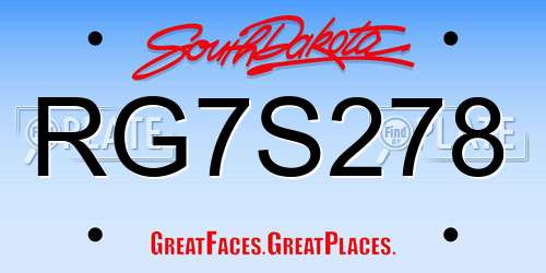 RG7S278 South Dakota License Plate